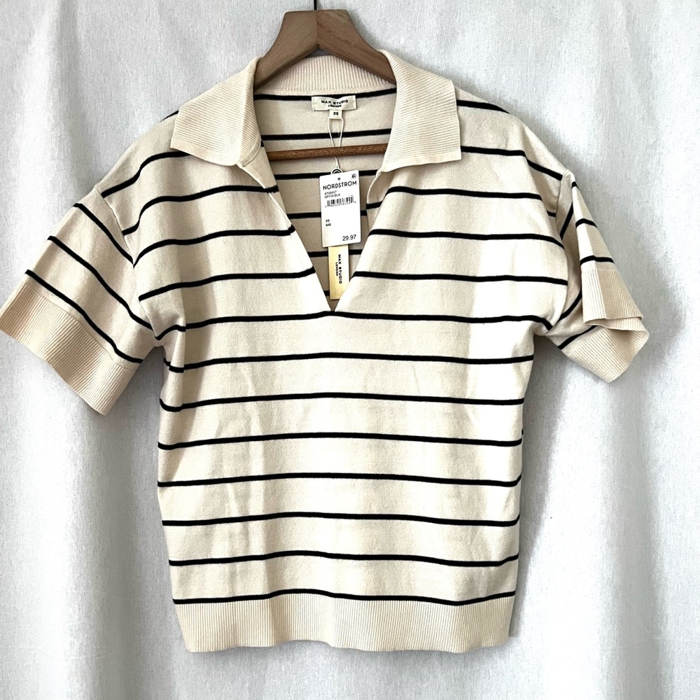 Max Studio  | Super Soft Striped Polo Top
